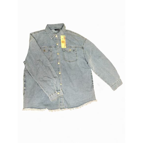 Dokotoo Women XL Oversized Denim Jacket Casual Long Sleeve Distressed Jean Shirt - Picture 7 of 11